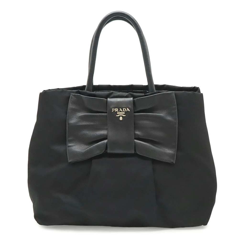 Prada Tote Bag Handbag Ribbon Leather NERO Black